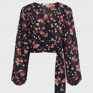 Floral Silk Wrap Blouse